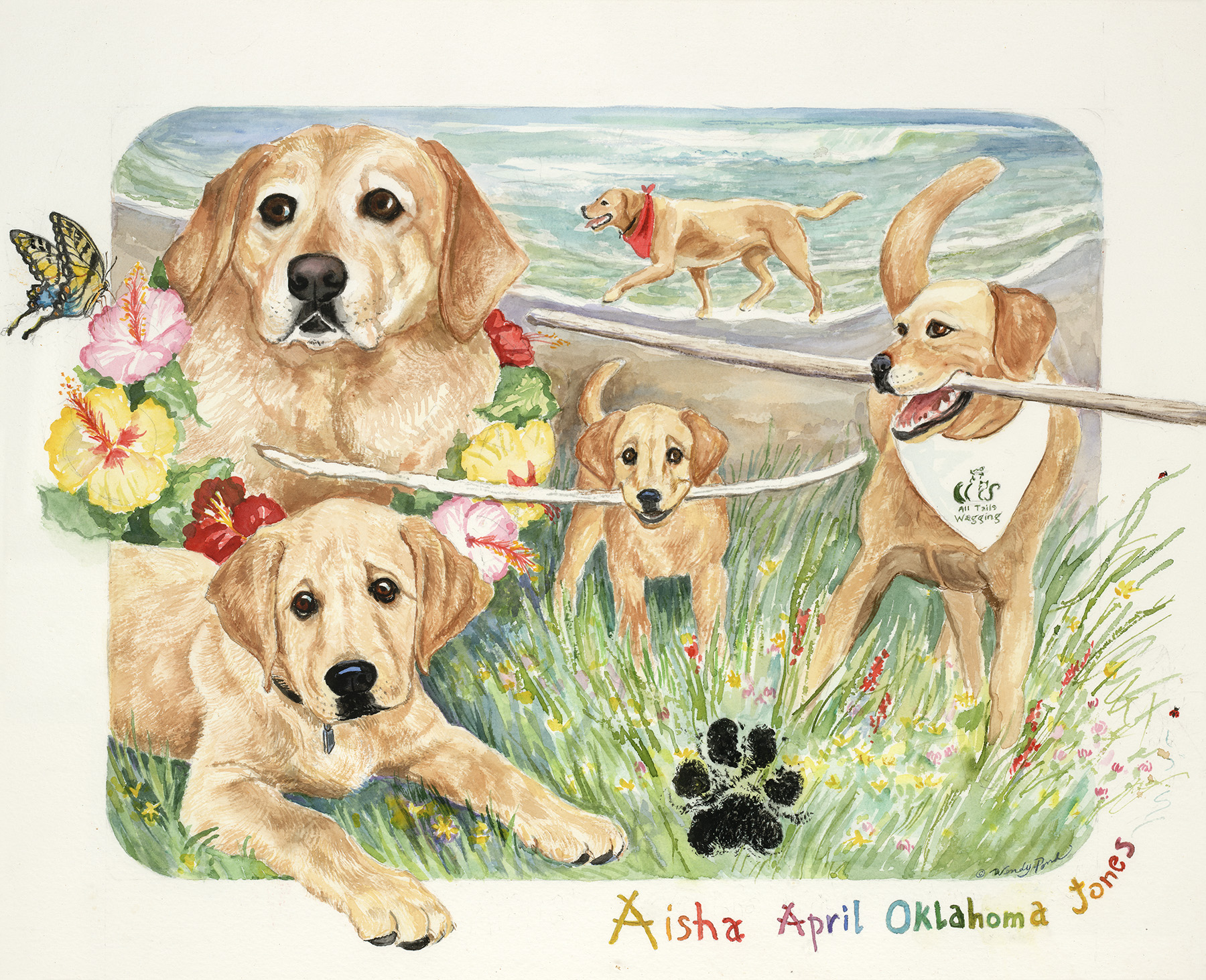 Watercolor memorial life tribute celebrating a beloved dog