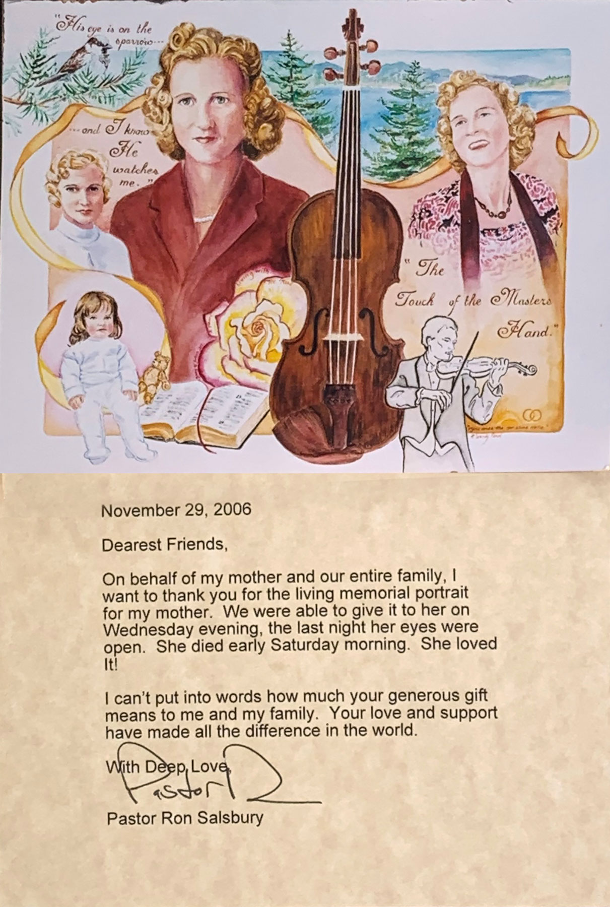 Living memorial portrait Living memorial portrait and client letter